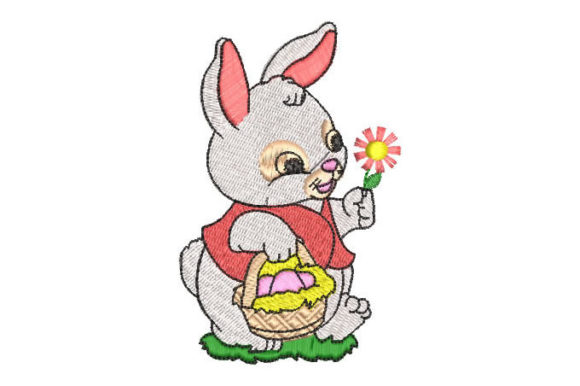 Rabbit with Flowers Embroidery Design