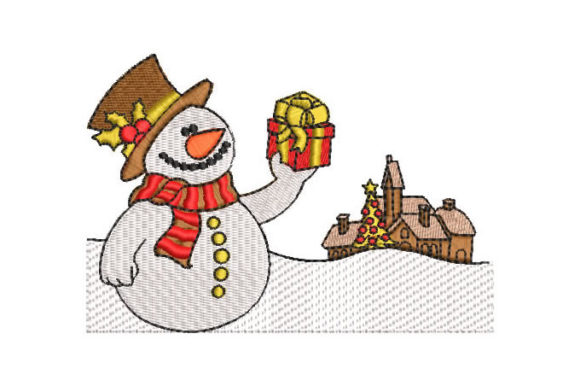 Snowman with Gift Embroidery Design